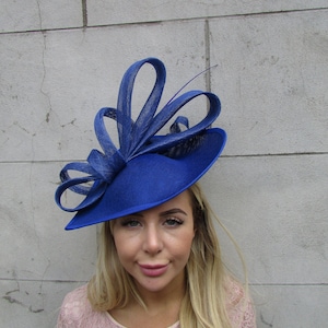 Large Royal Blue Feather Fascinator Hat Teardrop Headband Wedding Races Big Hairband Cobalt Formal Occasion u10910 C1e