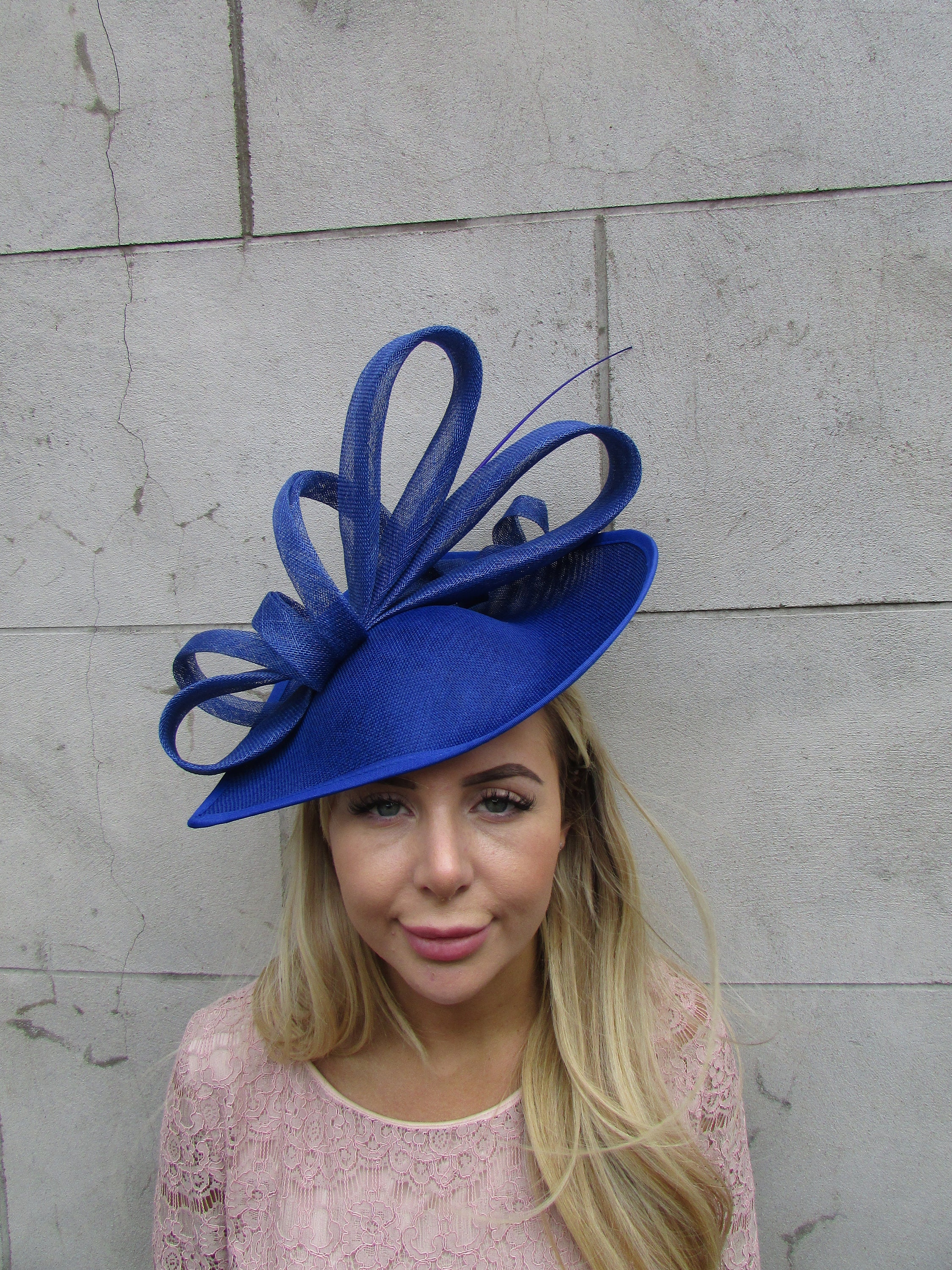 Royal Blue Feather Fascinator Hat Headband -