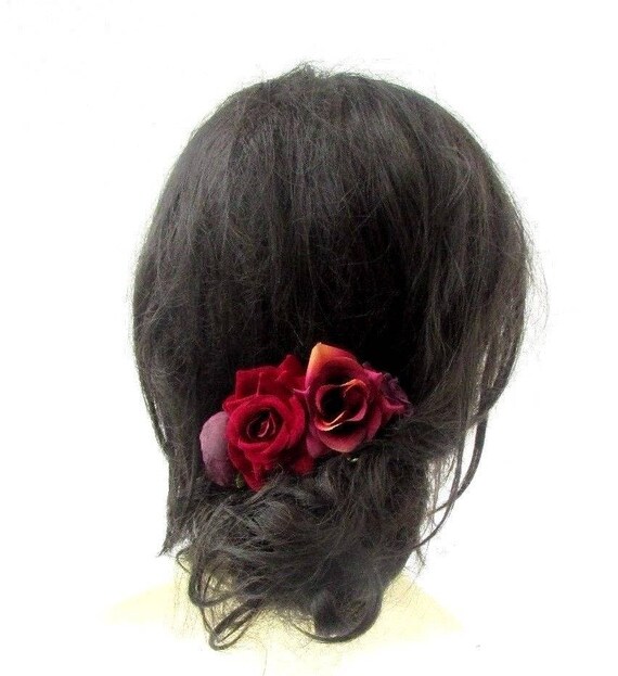 Burgundy Wine Deep Red Purple Rose Flower Hair Comb Fascinator Bridesmaid 5144
