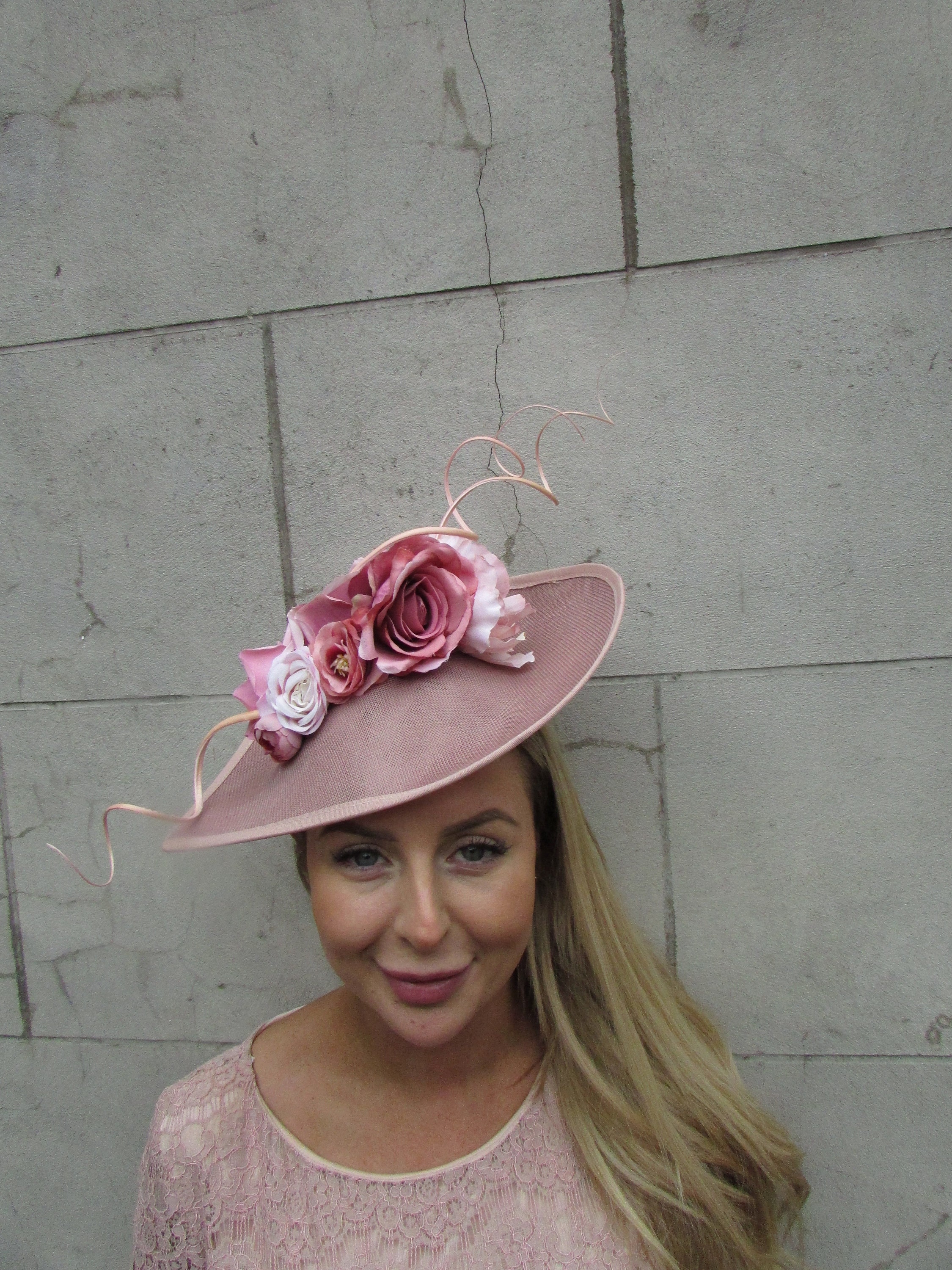 Large Nude Dusky Pink Blush Light Pink Flower Fascinator Hat Big ...