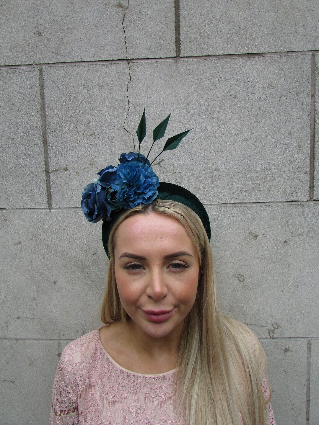 Bottle Green & Teal Fascinator Rose Flower Feather Velvet Padded