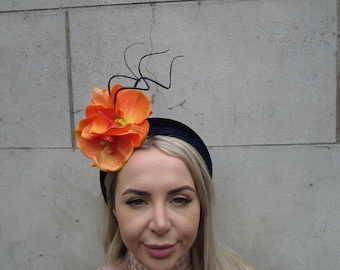 Orange Rose Flower Quill Feather Fascinator Headband Hair  display picture 1