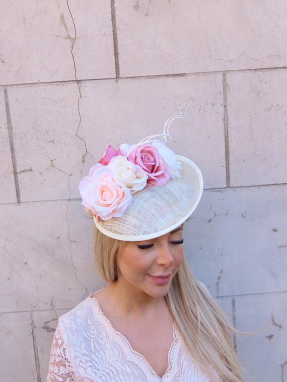 Large Peach Dusky Blush Pink Cream Flower Fascinator Floral 