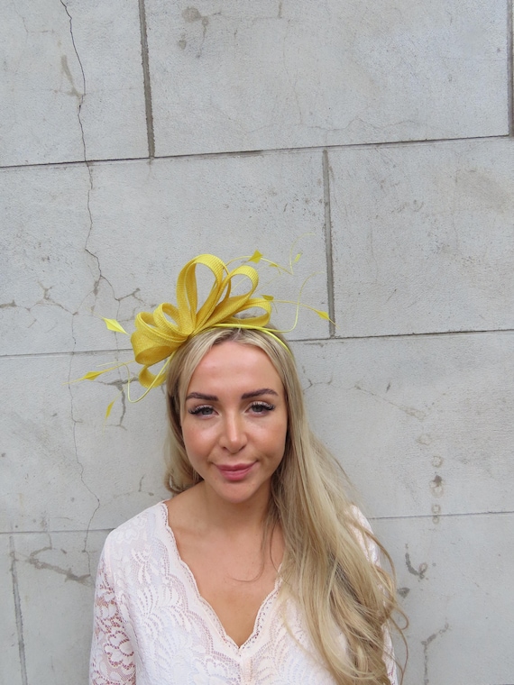 Yellow Feather Fascinator Headband Headpiece Races Wedding Guest