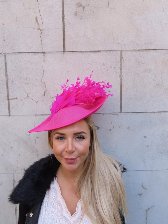 Large Fuchsia Pink Feather Fascinator Hat Big Teardrop  display picture 1