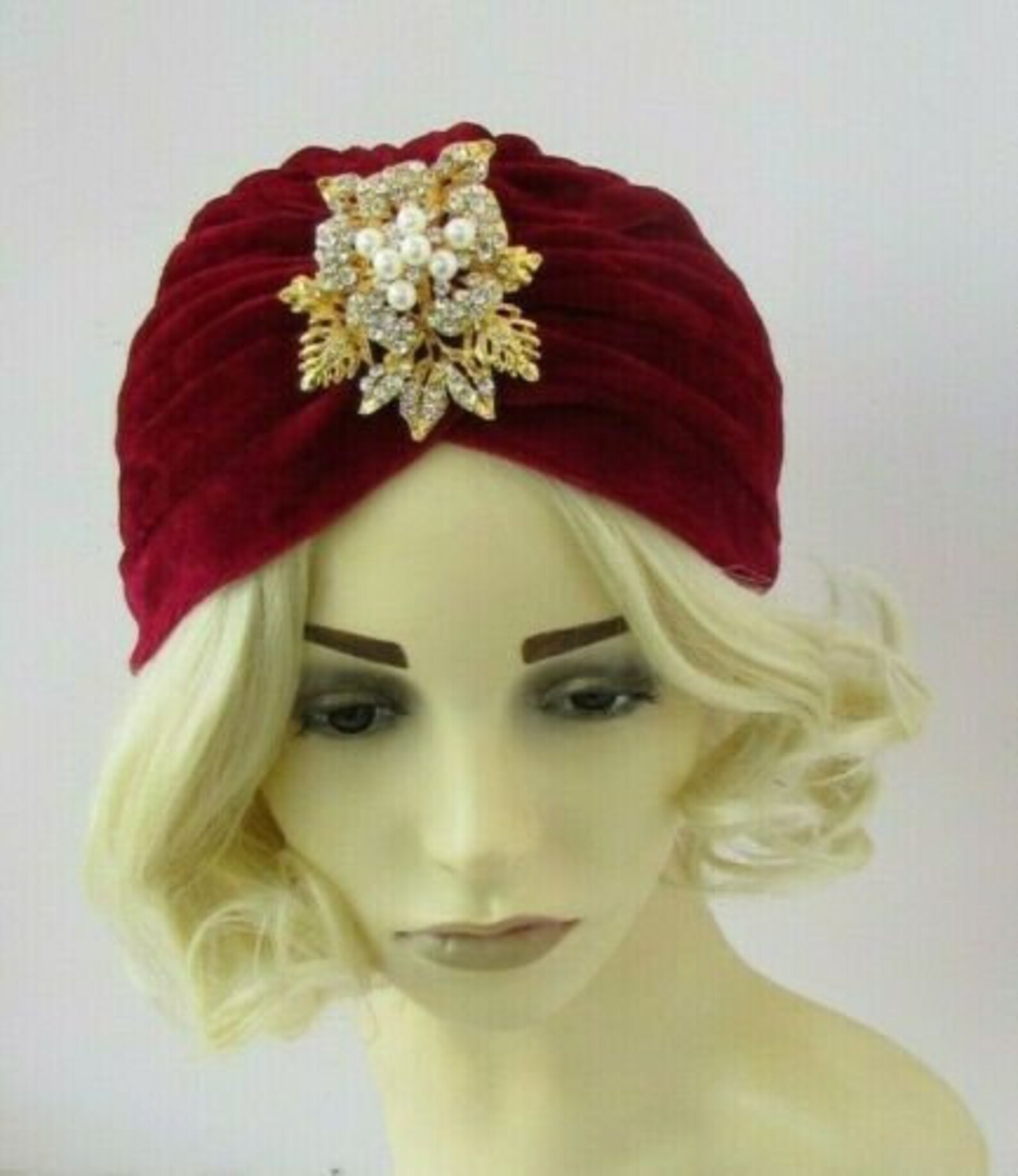 Burgundy Red Wine Velvet Turban Vintage Style Diamante Art Etsy