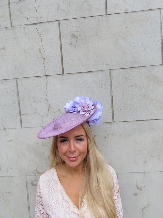 Lavender Wide-Brim Hat with Flower Accent M937( Ivory Lavender Hat ) Kentucky Derby Hat Wedding Hat  main image 2