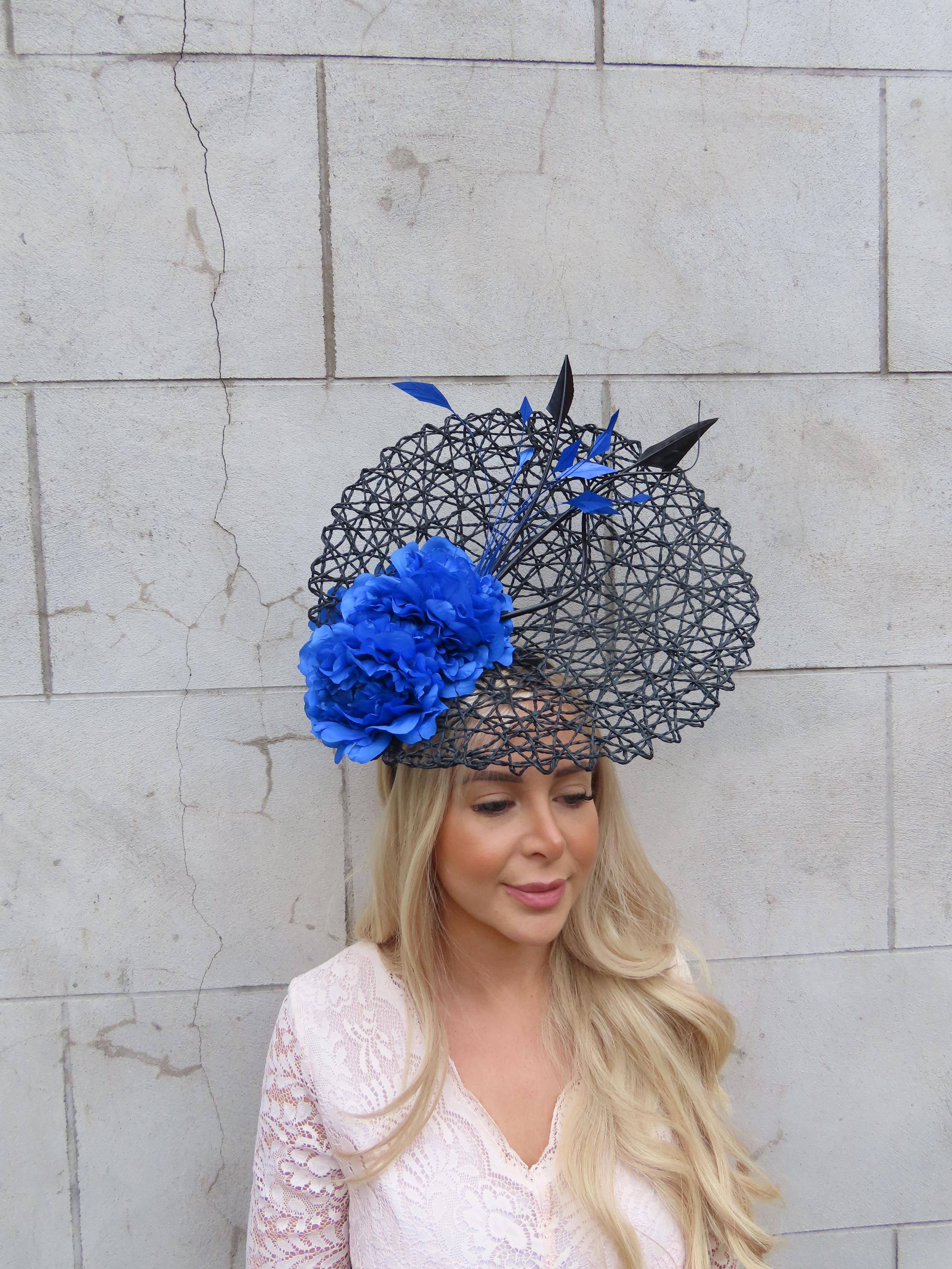 Large Black & Royal Blue Flower Feather Hat Fascinator  display picture 1