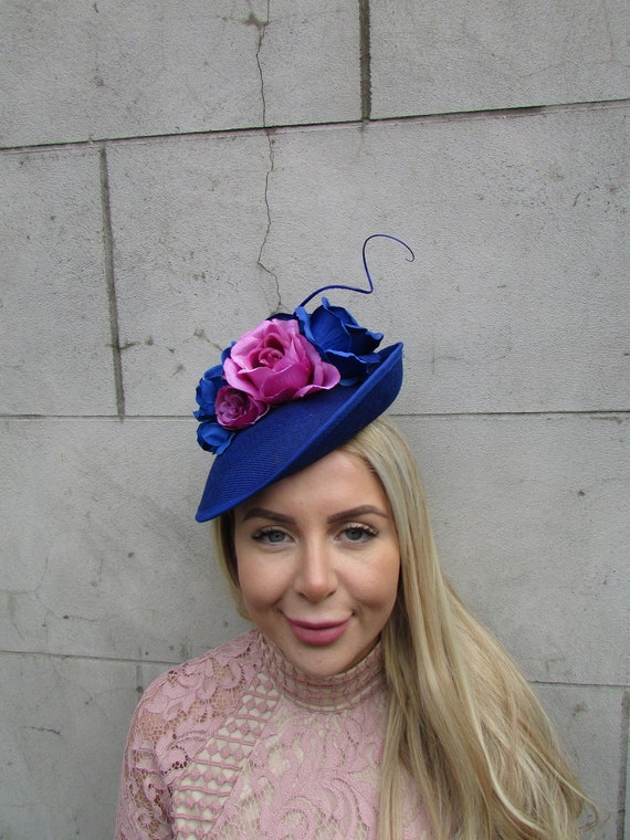 Buy Royal Blue Fuchsia Pink Magenta Feather Flower Disc  display picture 1