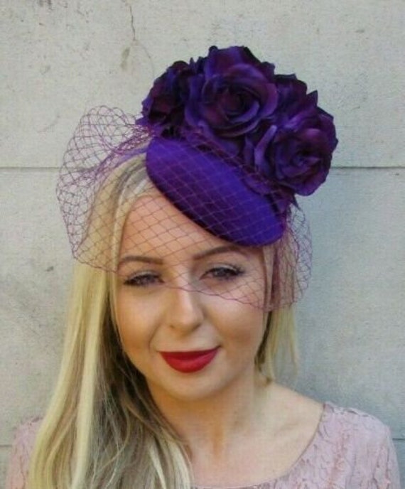 Purple Rose Velvet Birdcage Veil Flower 