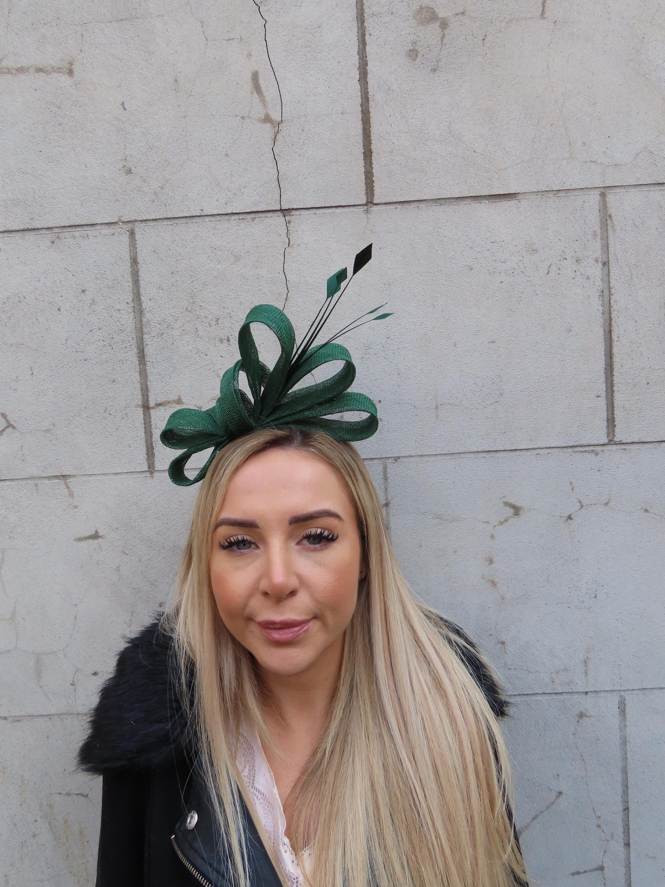 Bottle Green Feather Fascinator Headband Headpiece Races 