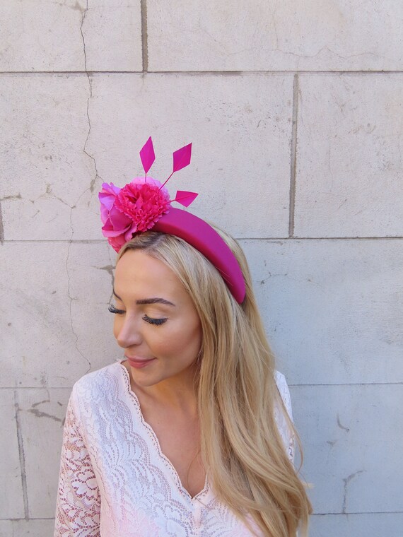Hot Pink Rose Flower Padded Headband Fascinator Headpiece 