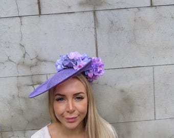 Large Lavender Lilac Sinamay Flower Hat Fascinator Wedding Races One Off Piece u11112