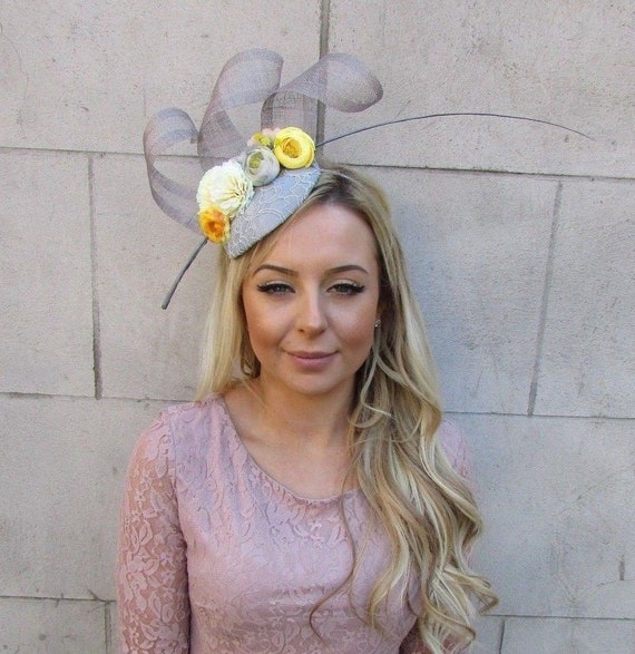 Yellow and grey fascinator Clearance