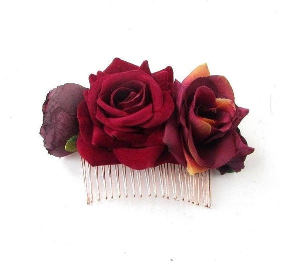 Burgundy Wine Deep Red Purple Rose Flower Hair Comb Fascinator Bridesmaid 5144