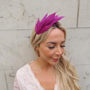 Plum Purple Feather Fascinator Races Wedding Guest Headpiece Hairband Thin Alice Band Headband Hatinator Mother of the Bride Grape u10405