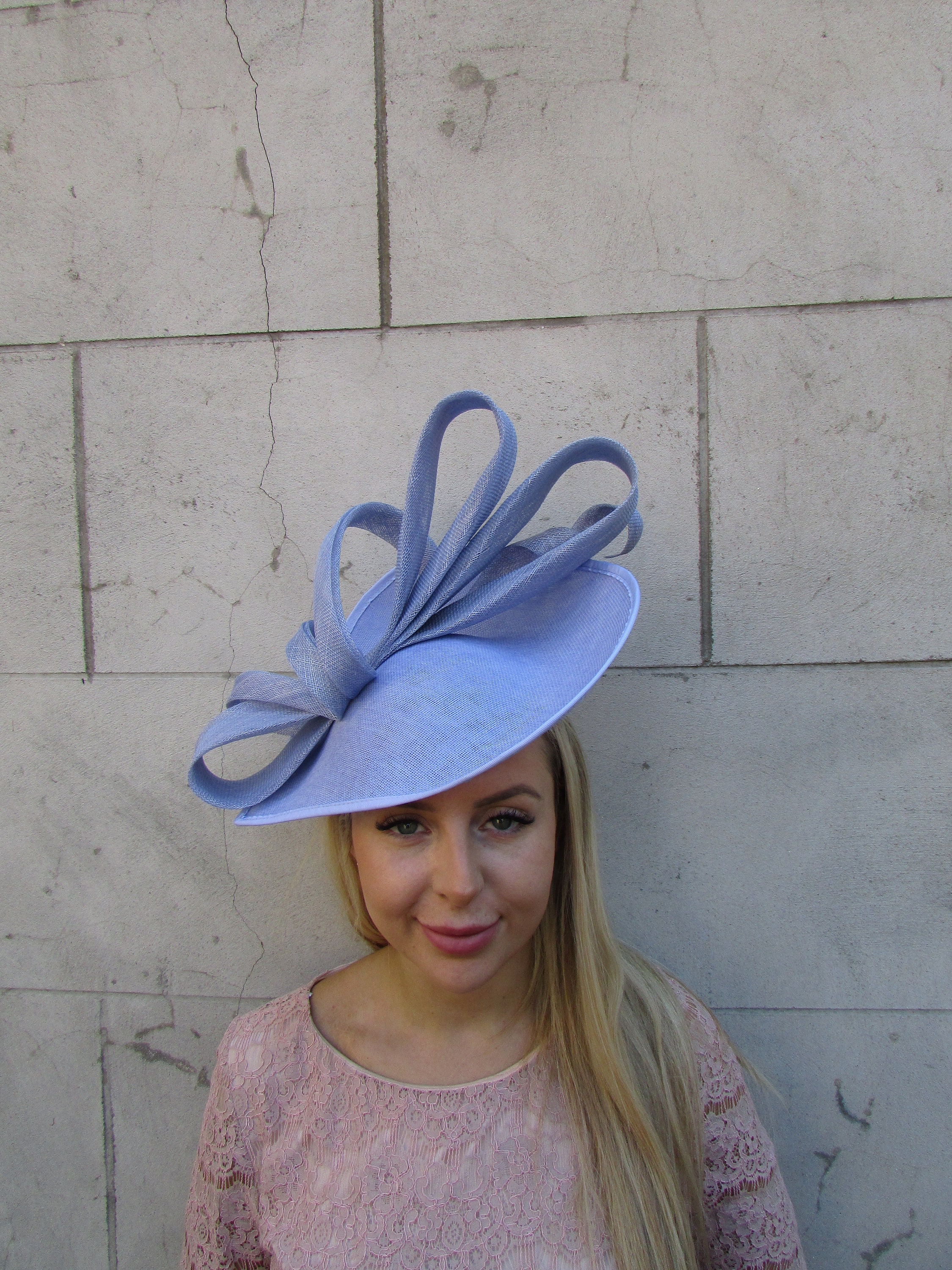 Pixie Pink and pale blue fascinator hat, royal ascot, weddings, races