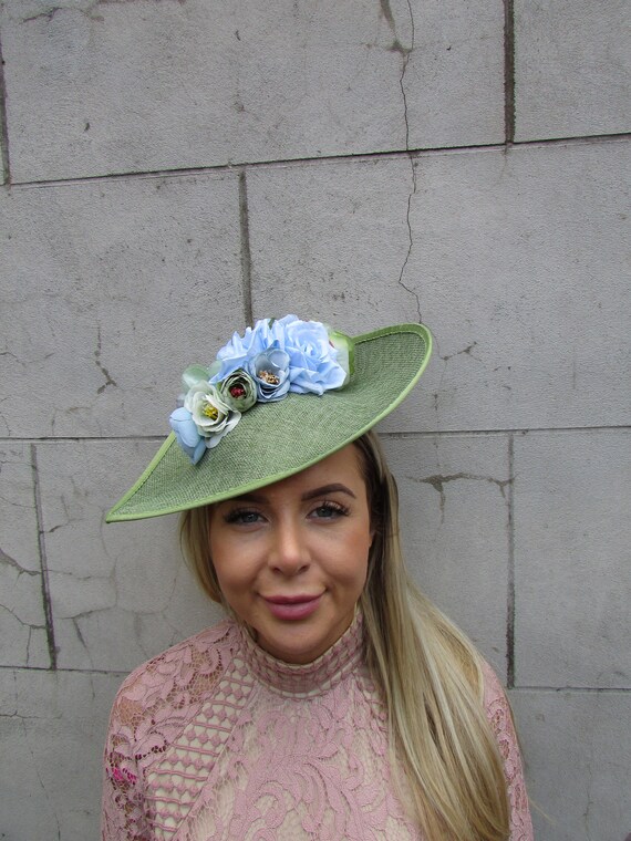 Handmade Large Floral Headpiece Fascinator Green Pink Blue Tropical Costume Hat Blue, Green, Pink Womens Fascinator Hat for Church, Wedding  main image 3