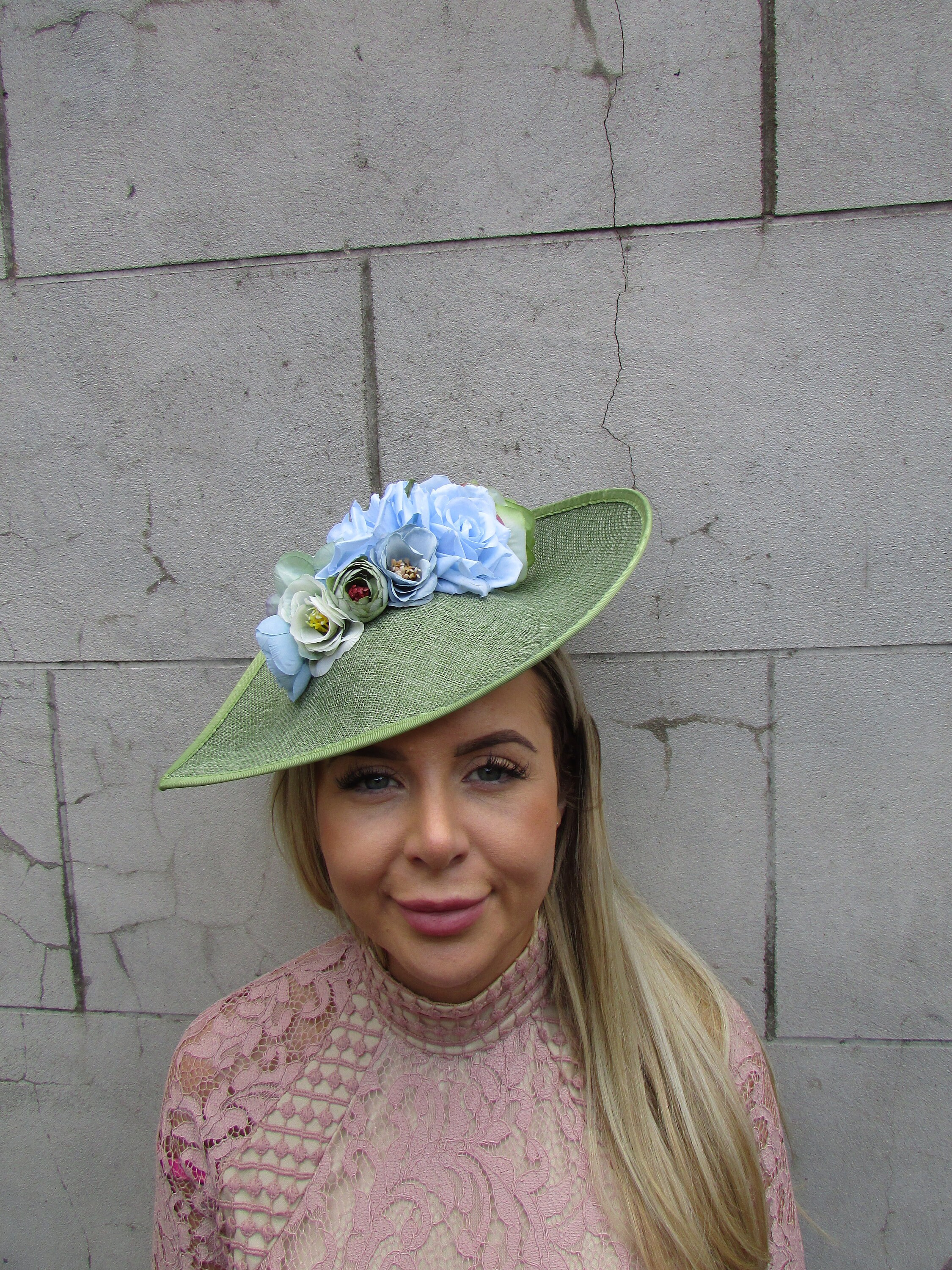 Large Sage Green Light Blue Mint Green Flower Fascinator Hat  display picture 1
