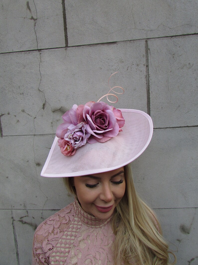 Large Light Blush Pink Dusky Pink Mauve Lilac Flower Fascinator Hat Big ...
