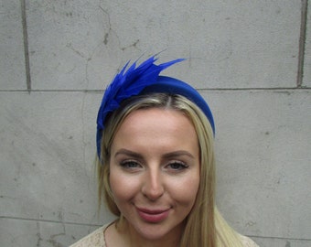 Royal Blue Feather Padded Headband Fascinator Races Wedding Halo Crown Spiky Feather Ladies Day Hair Band Headpiece u1p
