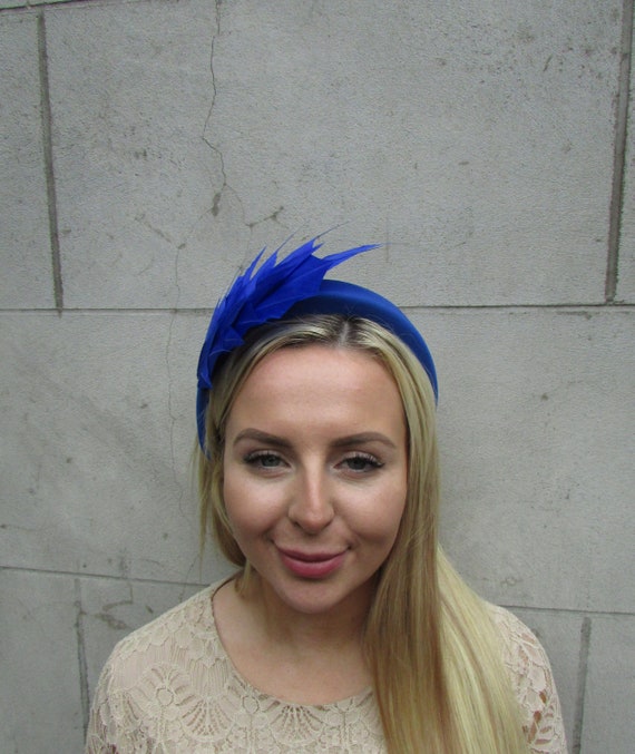 Royal Blue Feather Padded Headband Fascinator Races Wedding 