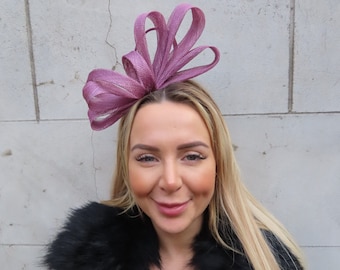 One off Piece - Mauve Dusky Dewberry Fascinator Headband Headpiece Races Wedding Guest Sinamay  Dusty Lilac Purple Hatinator u11401