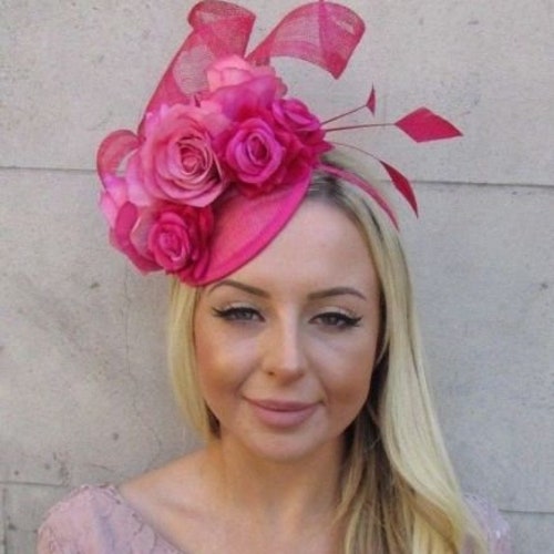Cerise Hot Pink Sinamay Rose Flower 