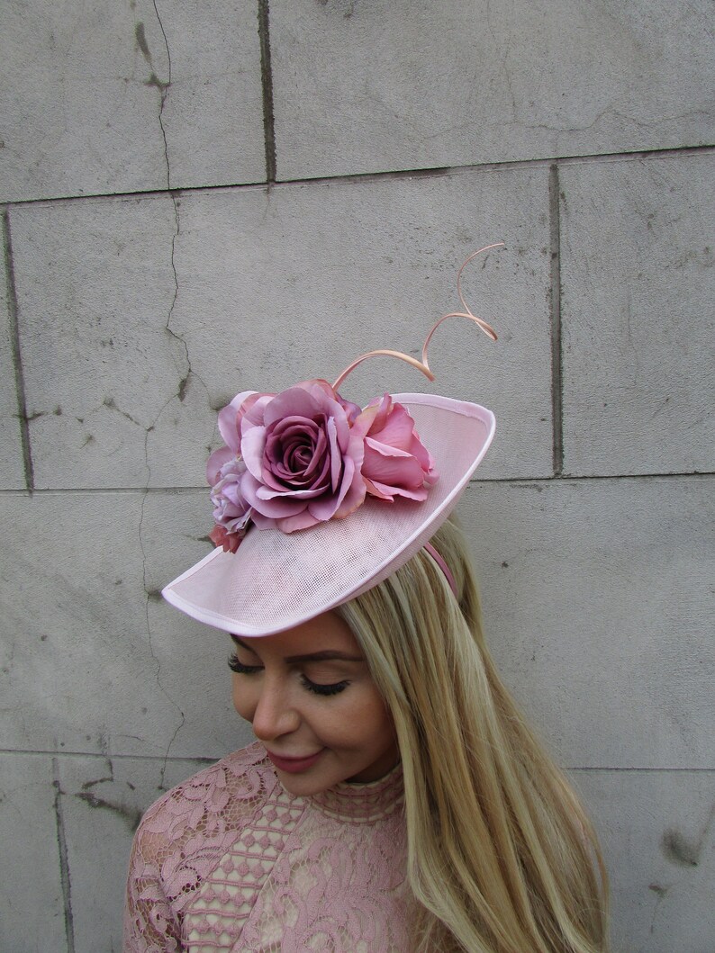 Large Light Blush Pink Dusky Pink Mauve Lilac Flower Fascinator Hat Big ...