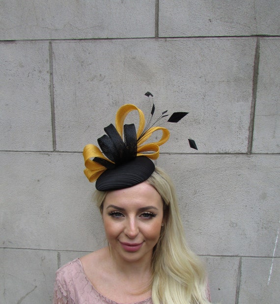 Mustard and black fascinator Clearance