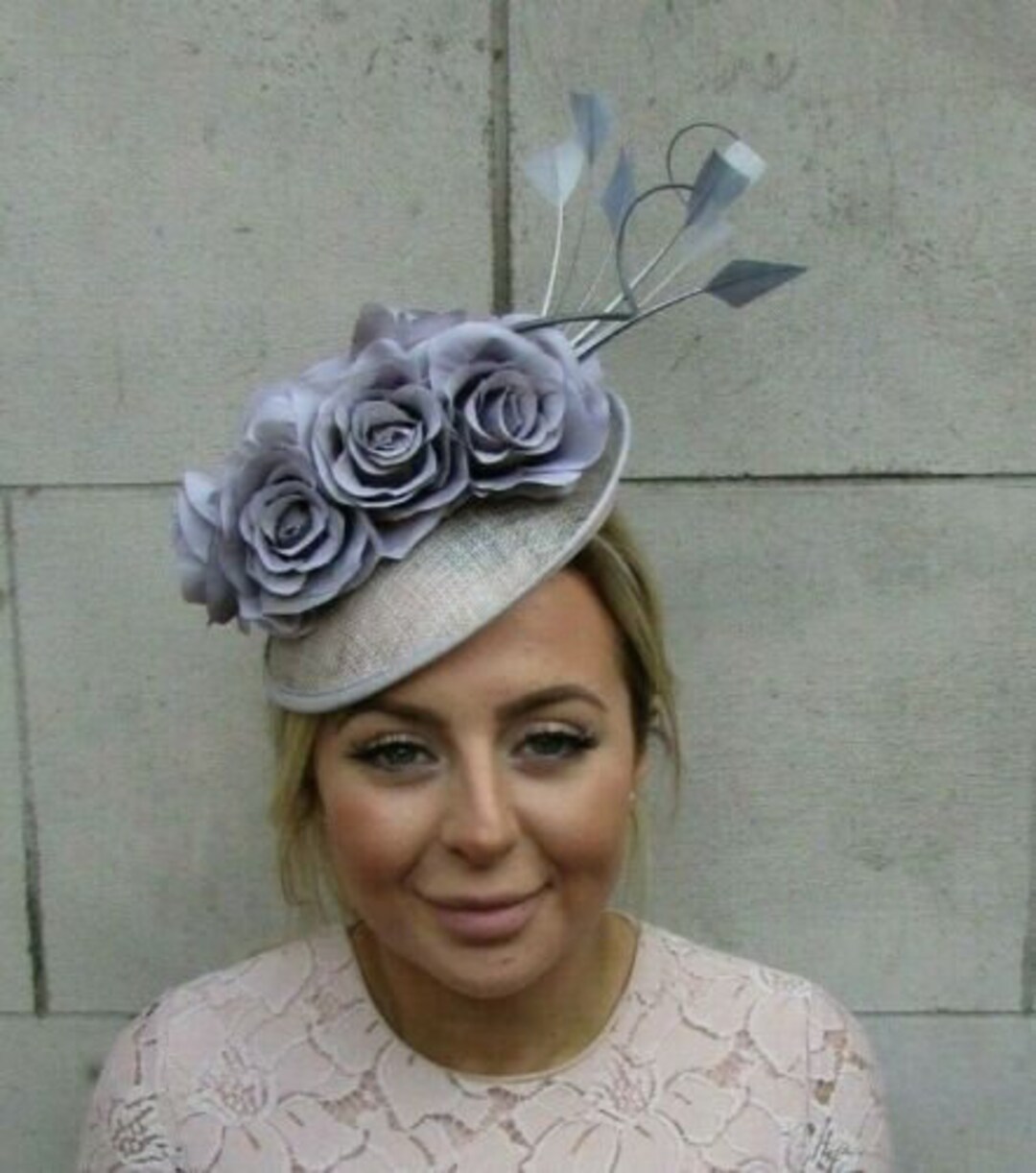 Grey Rose Flower Feather Disc Saucer Hat Fascinator Races Etsy UK