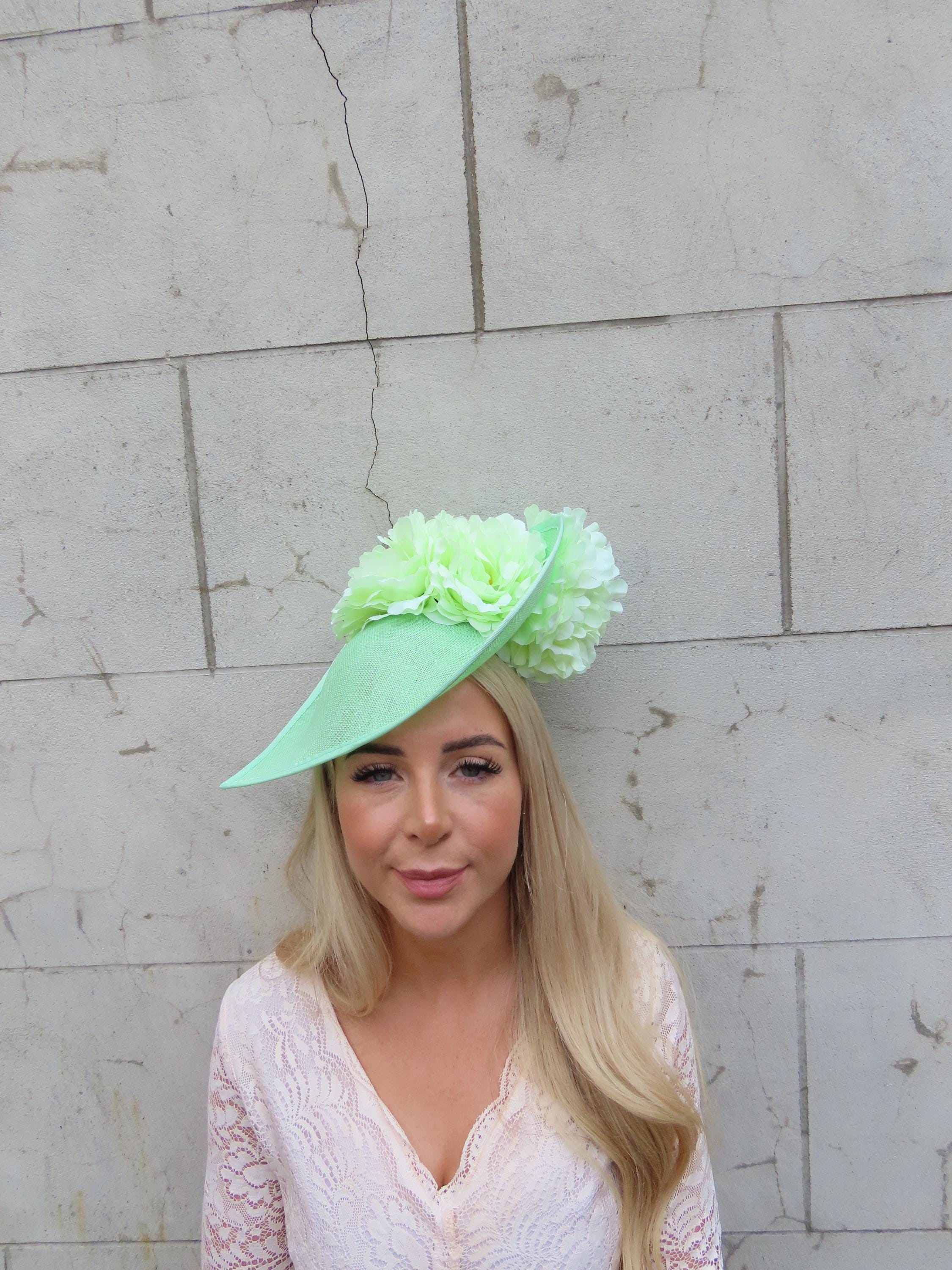 Terramina
Mint Floral Satin Church Hat with Rosette Accent M938( Ivory Turquoise Hat ) Kentucky Derby Hat Wedding Hat  main image 4