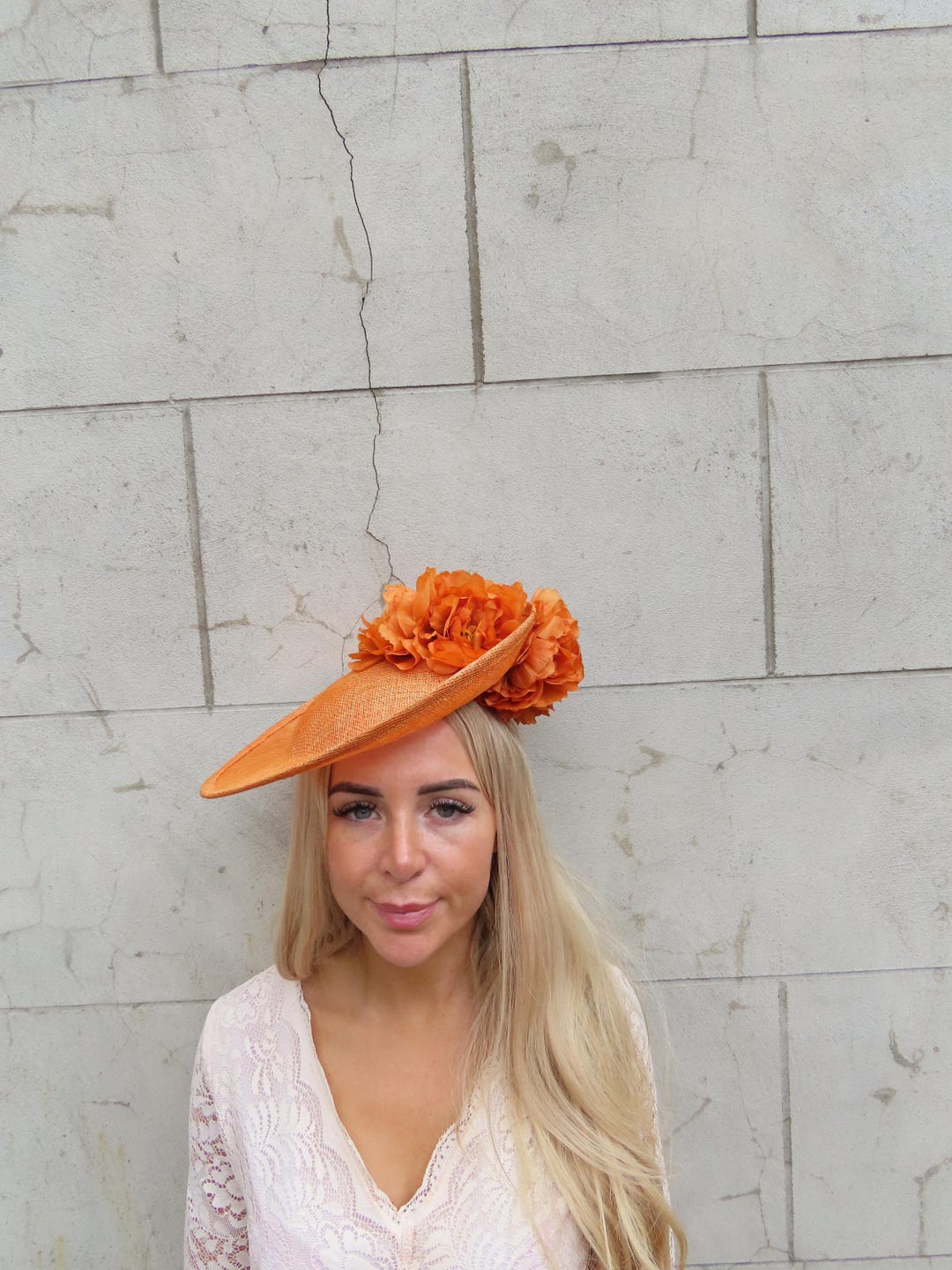Large Light Burnt Rust Orange Flower Sinamay Hat Fascinator Disc
