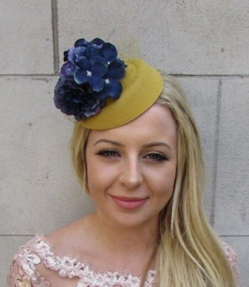 Navy and mustard fascinator Clearance
