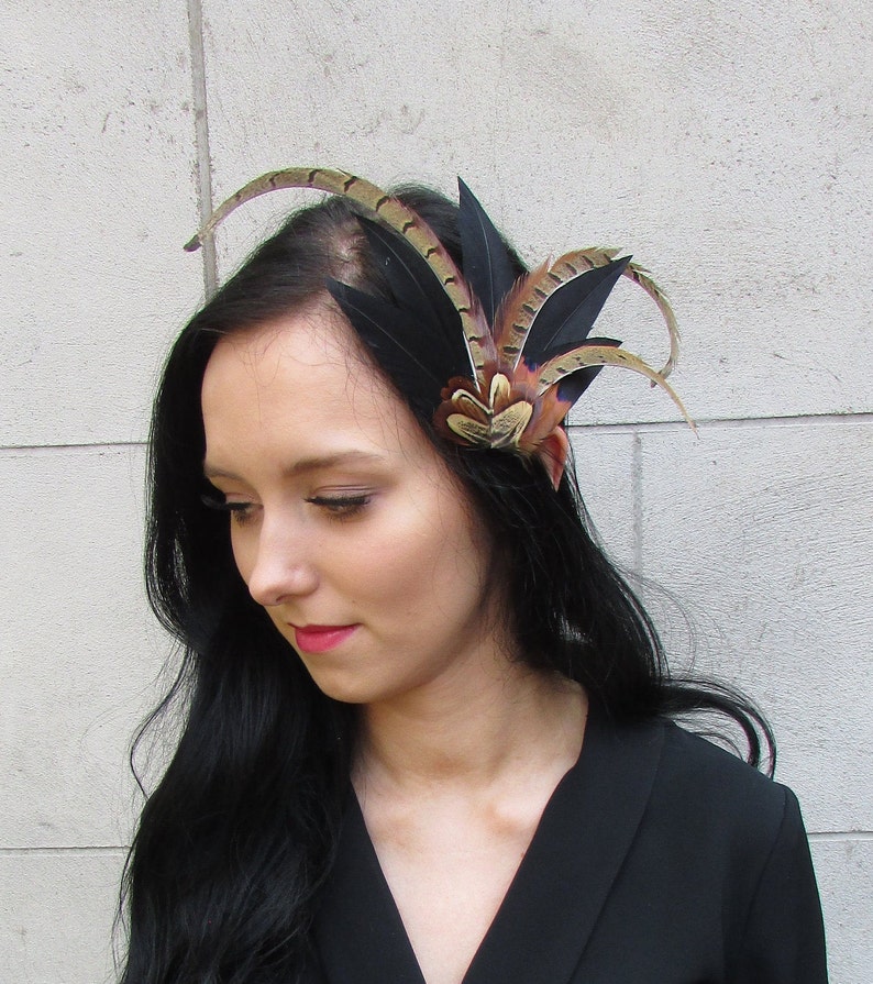 Black Rust Brown Pheasant Feather Hair Clip Fascinator Wedding Guest Races Statement Headpiece Feathered Hair Slide 0449
