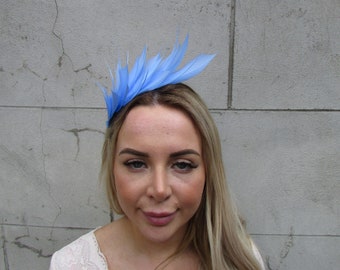 Light Cornflower Blue Feather Fascinator Races Wedding Guest Headpiece Hairband Alice Band Headband Ladies Day Hatinator Cornflower u12808