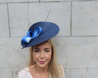 Royal Blue Straw Headband/Fascinator One off Piece Large Royal Blue Straw Style Hat Fascinator  main image 4
