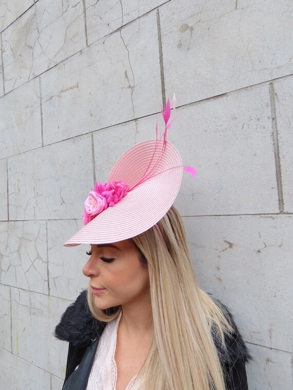 Large Hot Pink & Light Pink Flower Straw Style Hat  display picture 1