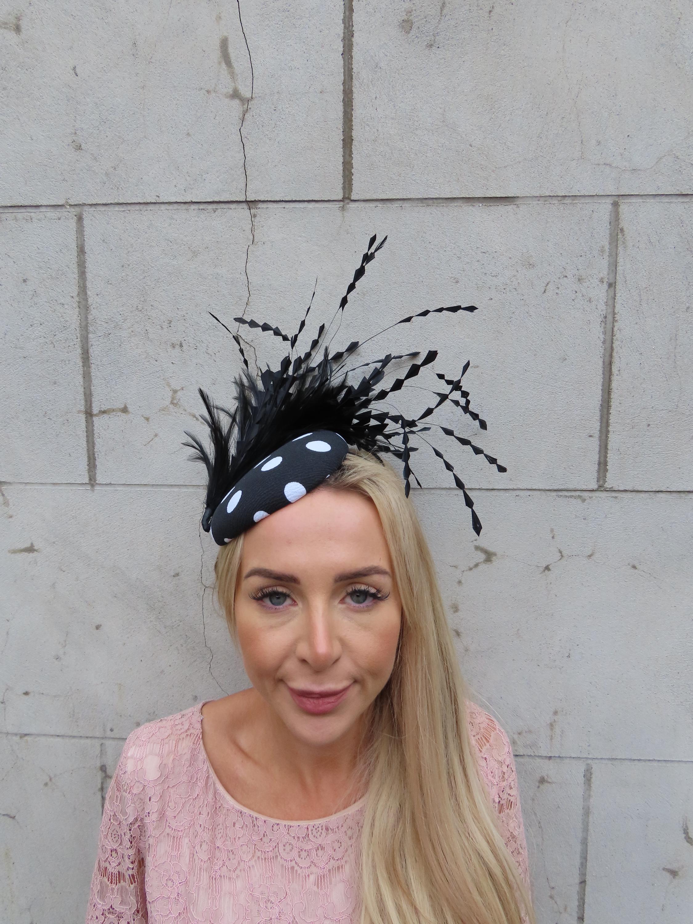 Black & White Polka Dot Feather Fascinator Hat Headband  display picture 1