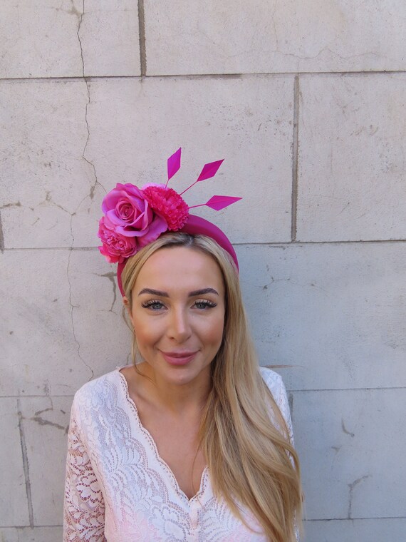 Hot Pink Rose Flower Padded Headband Fascinator Headpiece  display picture 1