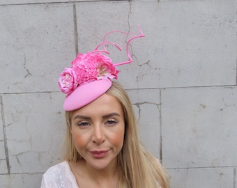 Baby Pink Flower Feather Pillbox Hat Fascinator Wedding Races Headpiece Headband Floral Hatinator Light Pink Ascot u12403