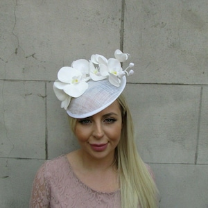 Off White Ivory Orchid Flower Floral Fascinator Disc Hat Headpiece Races or-05