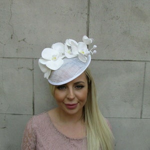 Off White Ivory Orchid Flower Floral Fascinator Disc Hat Headpiece Races or-05