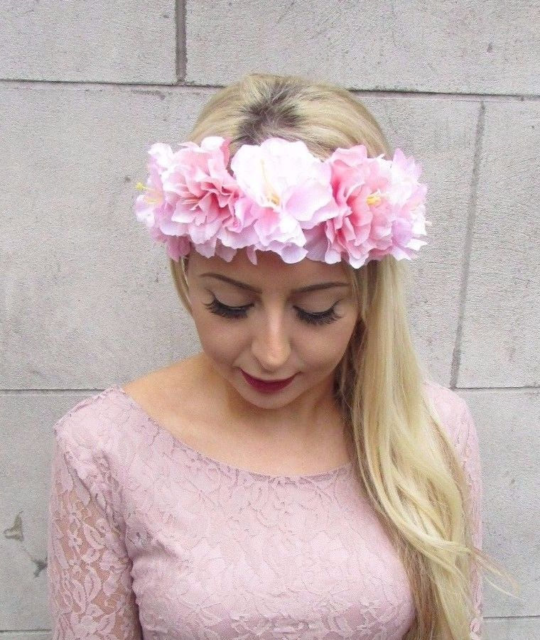 blush light pink flower headband garland sugar skull boho light pink fur headband