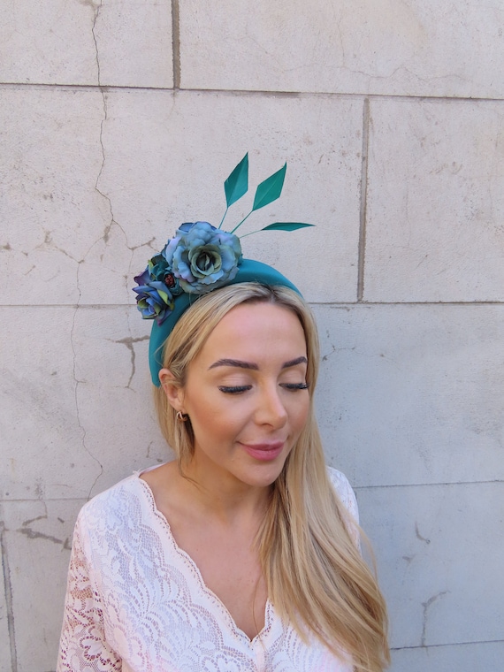Jade Teal Turquoise Blue Green Flower Padded Headband  display picture 1
