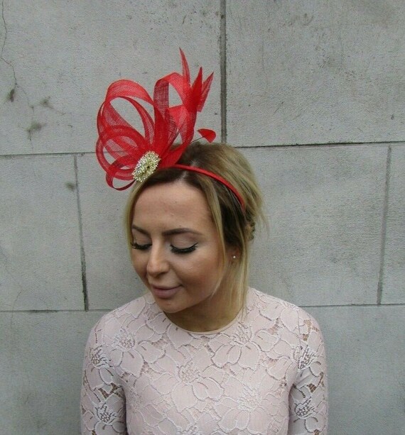 Bright Red \u0026 Gold Fascinator Feather 