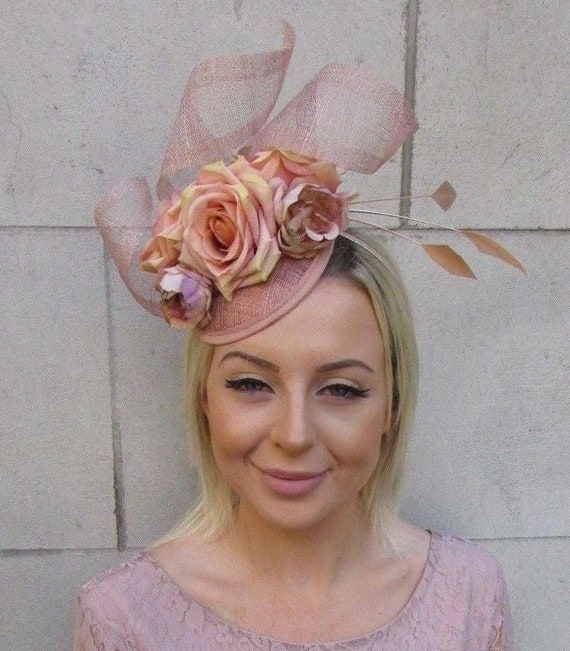 Purple Sinamay Rose Flower Statement Feather Hat Fascinator Races Hair Band 5853