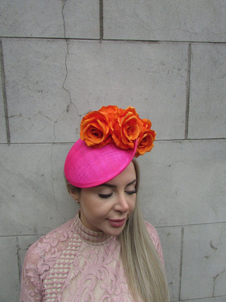 Orange Hot Pink Fascinator Hat Sinamay Disc Saucer Headpiece Etsy