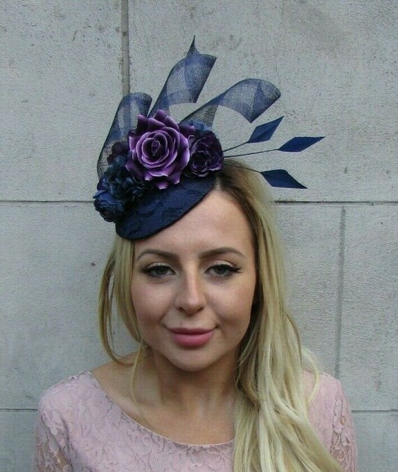 Navy Blue Dark Purple Flower Feather 