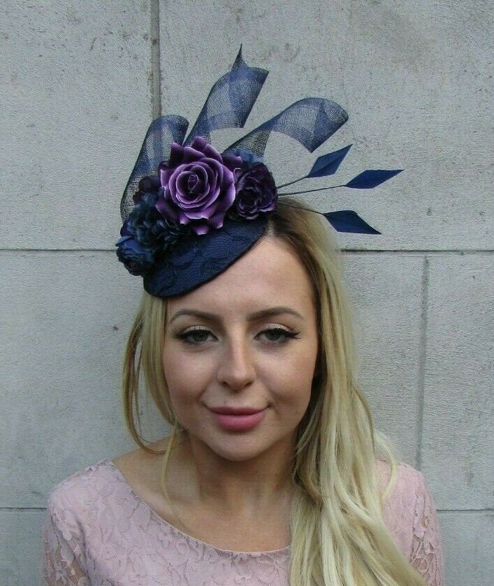 Navy Blue Dark Purple Flower Feather 
